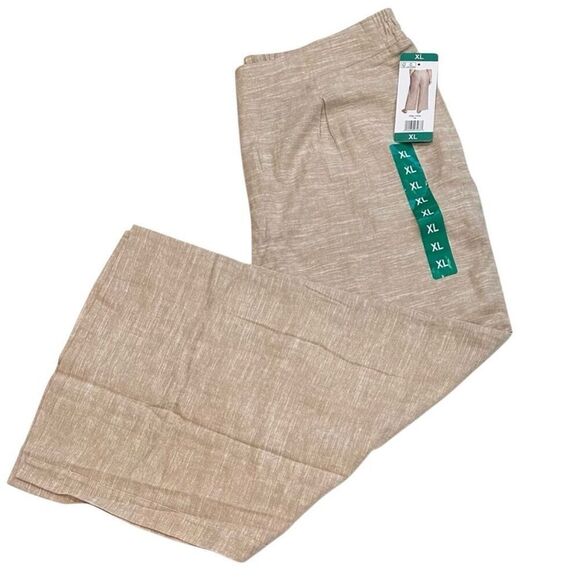 NWT ELLA MOSS Linen Blend Ankle Pants XL Tan Wide Leg Pockets Elastic Waist New - Picture 3 of 16